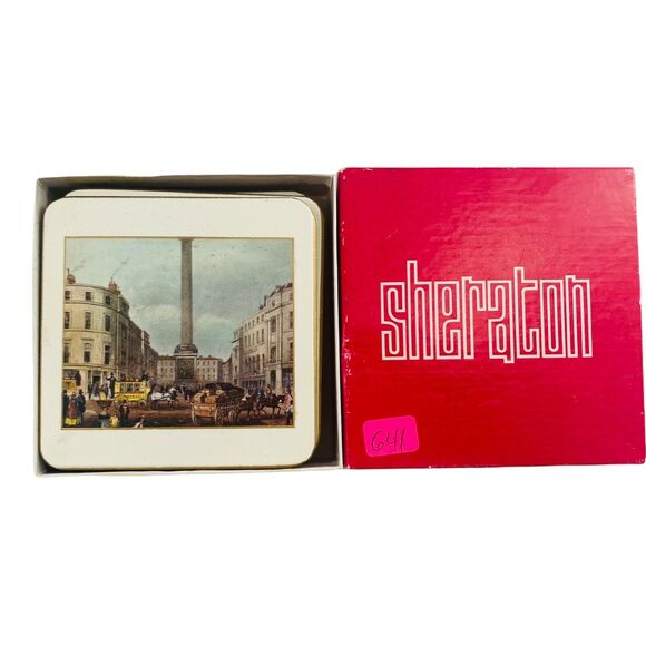 Vintage Sharaton LONDON 19TH Century Historic Architecture 6 Coaster Set - Picture 6 of 9